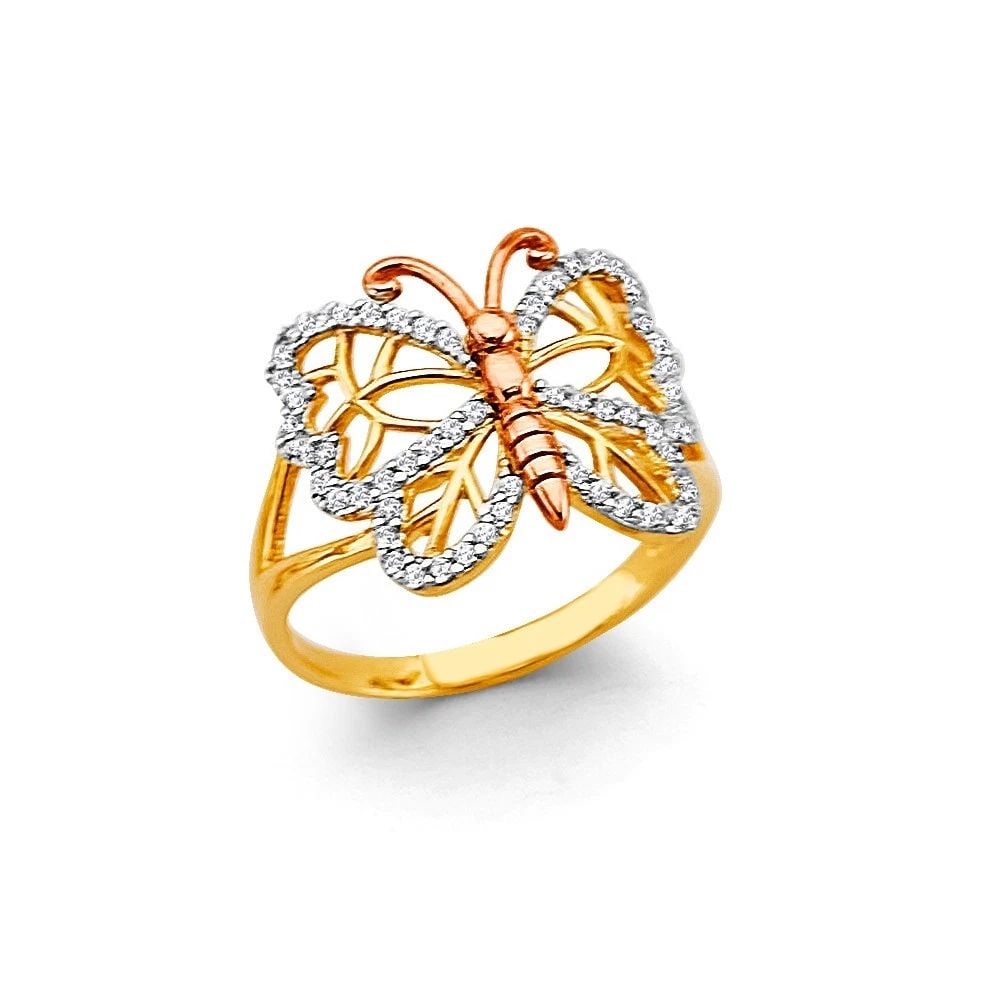 NEW 14K TRI COLOR GOLD BUTTERFLY RING (1 of 2)