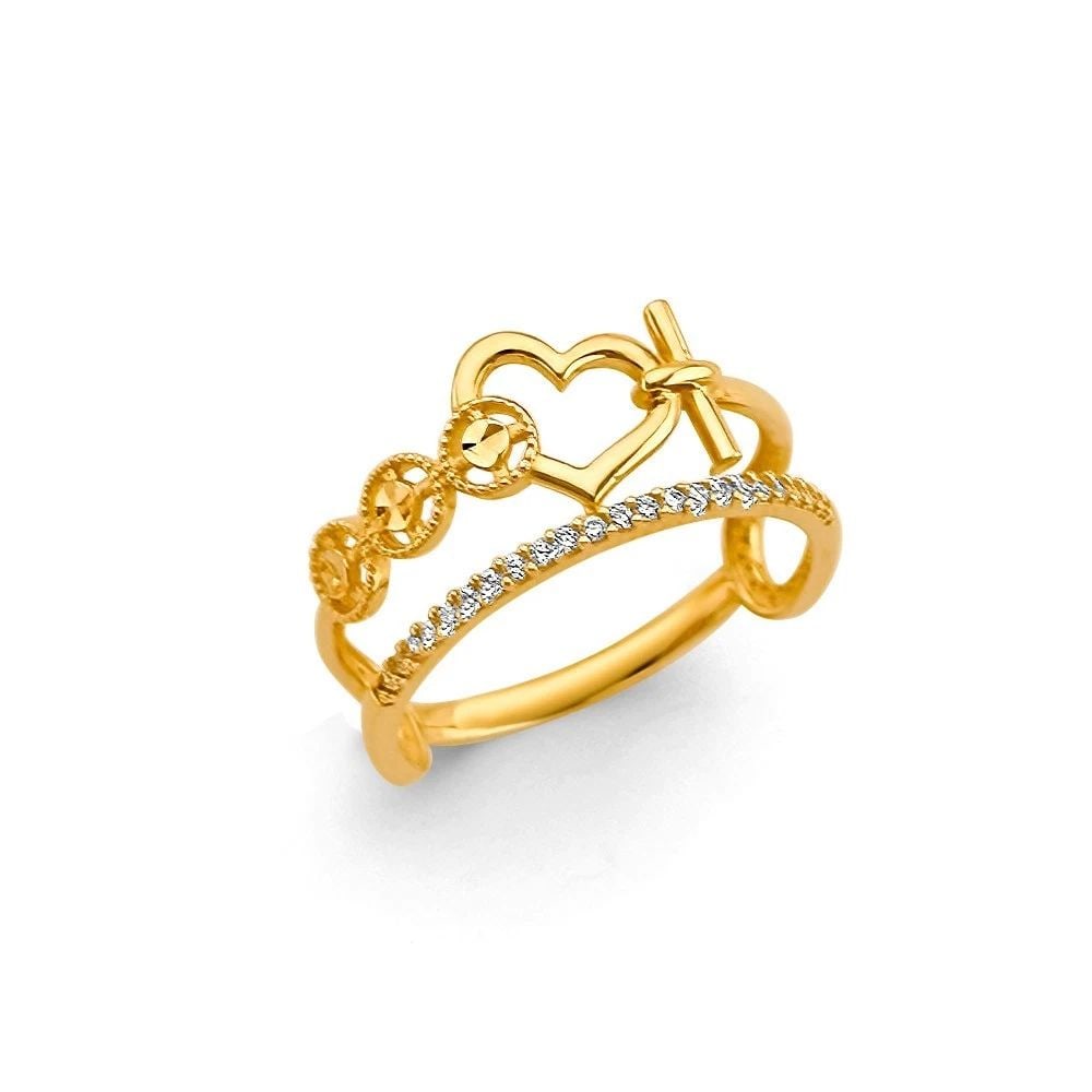 NEW 14K YELLOW GOLD 2 LINE FANCY RING-SIZE 7 (1 of 2)