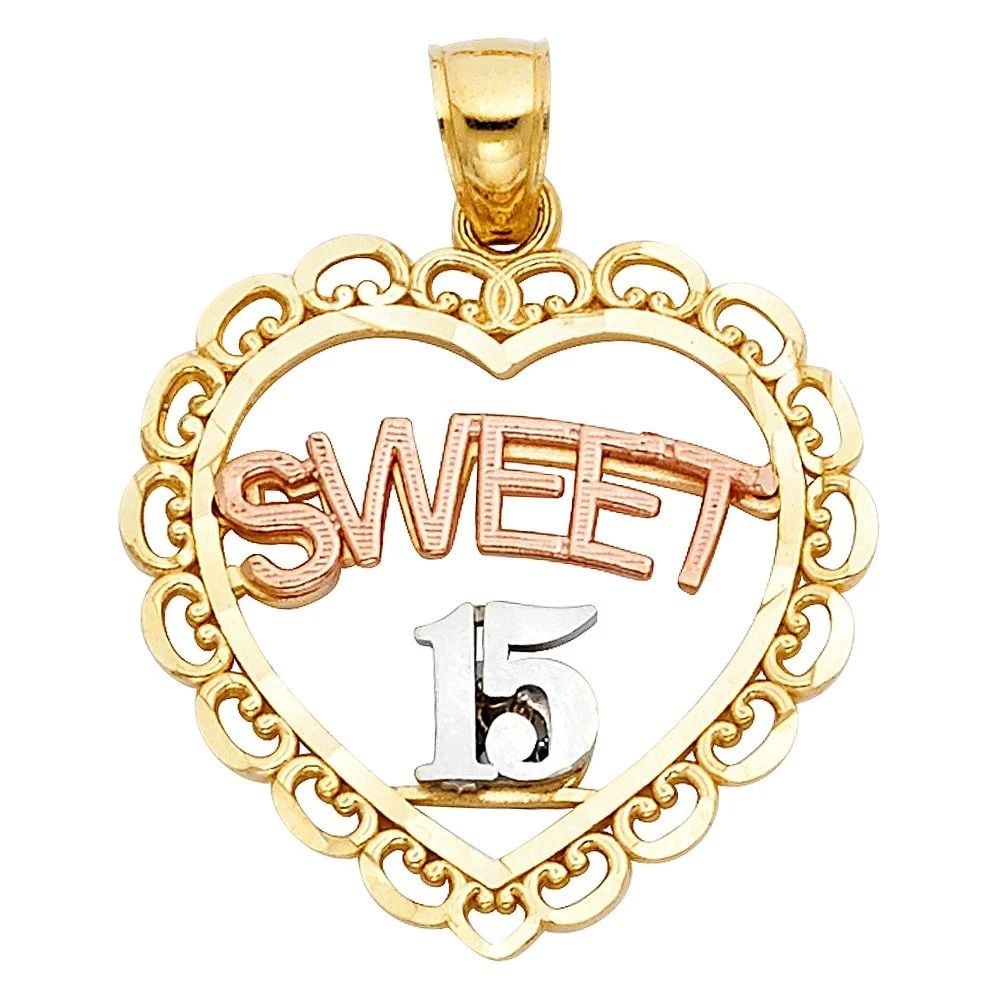NEW 14K TRI COLOR GOLD 15 YEARS HEART PENDANT (1 of 2)
