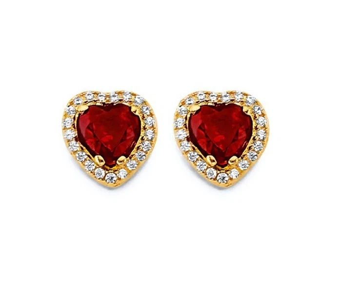 NEW 14K YELLOW GOLD HEART SHAPE RED PUSH BACK EARRINGS (1 of 2)