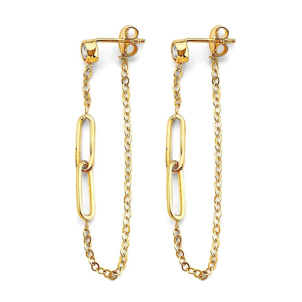 NEW 14K YELLOW GOLD PAPERCLIP HANGING EARRINGS: NEW 14K YELLOW GOLD PAPERCLIP HANGING EARRINGS PAPERCLIP HANGING EARRINGS NEW 14K YELLOW GOLD HEIGHT - 45 mm WIDTH - 3 mm Apx WEIGHT - 1.6 g