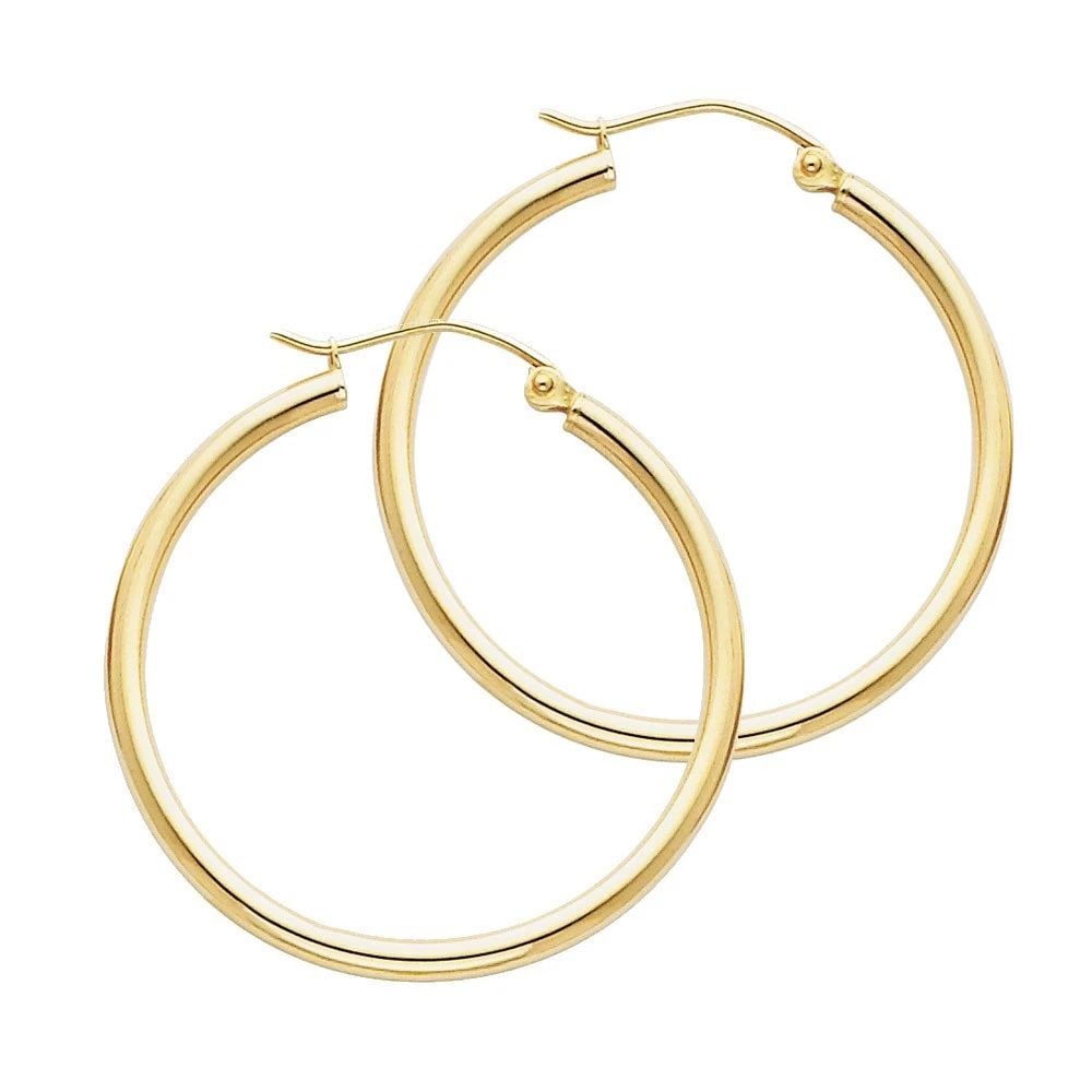 NEW 14K YELLOW GOLD 2MM ROUND TUBE POLISHED HOOP EARRINGS (30MM) (1 of 2)