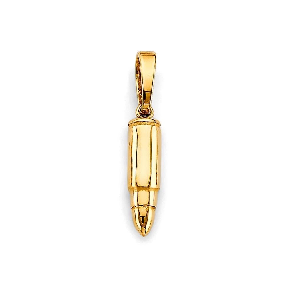 NEW 14K YELLOW GOLD BULLET PENDANT: NEW 14K YELLOW GOLD BULLET PENDANT BULLET PENDANT NEW 14K YELLOW GOLD Height : 25 mm Width : 5 mm Apx. WEIGHT : 2.1g