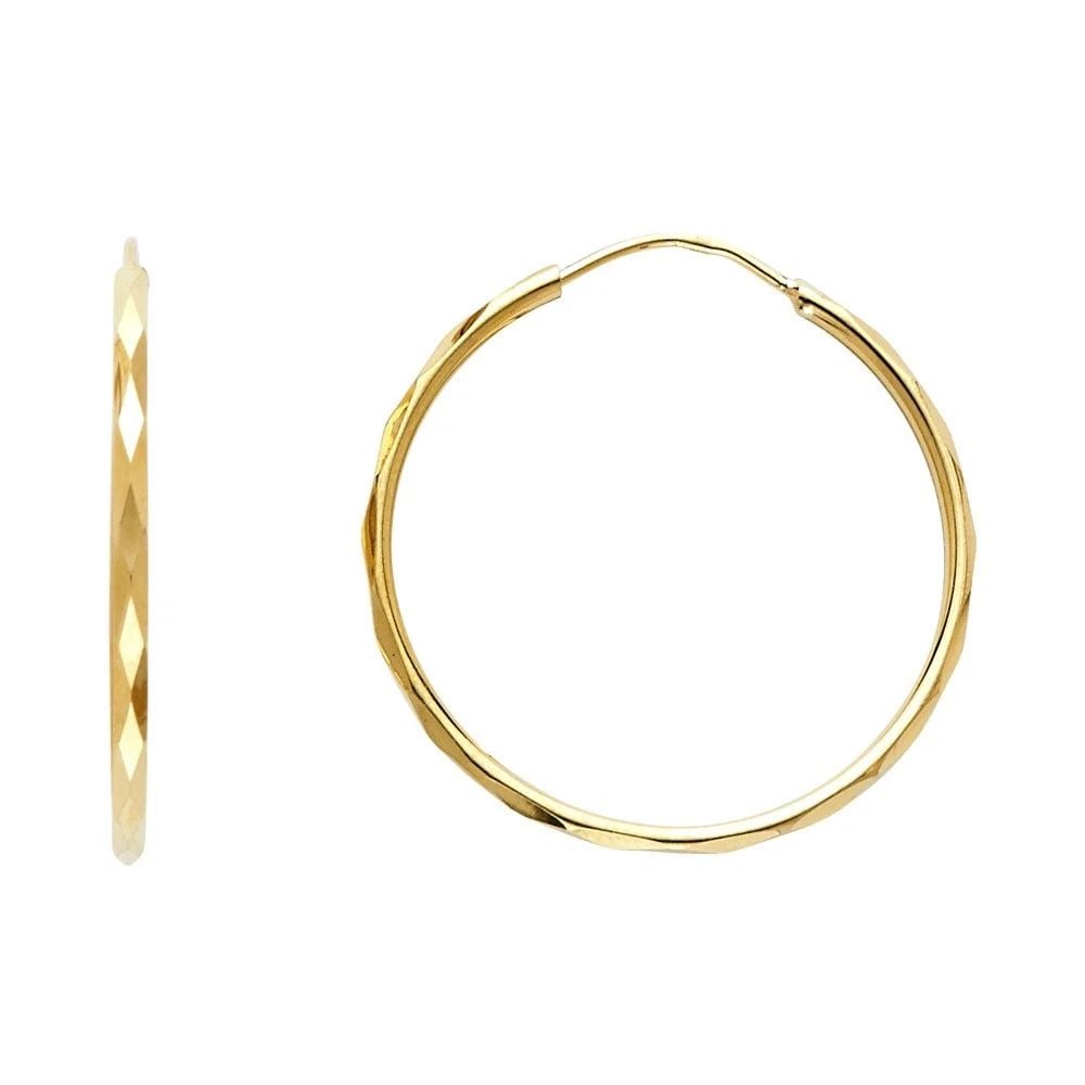 NEW 14K YELLOW GOLD 1.5MM FACETED ROUND TUBE HOOP EARRINGS (25MM): NEW 14K YELLOW GOLD 1.5MM FACETED ROUND TUBE HOOP EARRINGS (25MM) 1.5MM FACETED ROUND TUBE HOOP EARRINGS (25MM) NEW 14K YELLOW GOLD HEIGHT - 25 mm WIDTH - 25 mm Apx WEIGHT - 1.6 g
