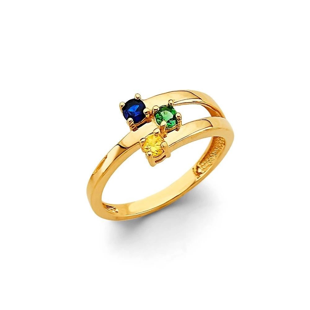 NEW 14K YELLOW GOLD 3 STONE MONTH RING: NEW 14K YELLOW GOLD CZ 3 STONE MONTH RING CZ 3 STONE MONTH RING NEW 14K YELLOW GOLD WIDTH : WEIGHT : 2.1g