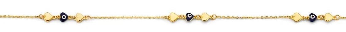 NEW 14K YELLOW GOLD EVIL EYE & HEART BRACELET: NEW 14K YELLOW GOLD EVIL EYE & HEART BRACELET EVIL EYE & HEART BRACELET NEW 14K YELLOW GOLD LENGTH - 7+1in Apx WEIGHT - 2.1g