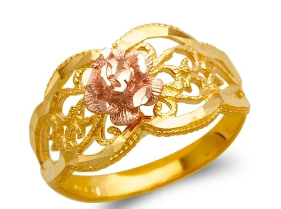 NEW 14K TWO TONE GOLD LADIES ROSE FILIGREE RING (1 of 2)