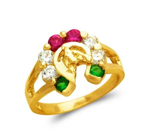 NEW 14K YELLOW GOLD LADIES MULTI HORSE HORSESHOE FASHION RING (1 of 2)