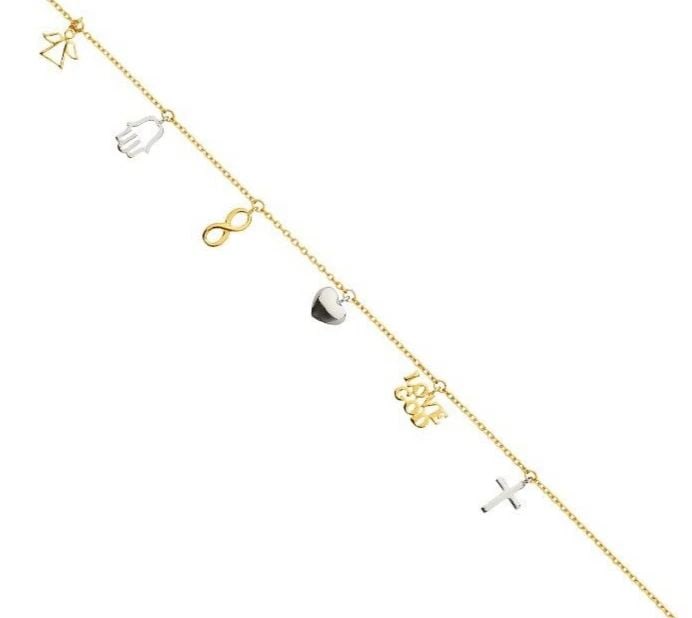 NEW 14K TWO TONE GOLD DANGLING LIGHT BRACELET: NEW 14K TWO TONE GOLD DANGLING LIGHT BRACELET DANGLING LIGHT BRACELET NEW 14K TWO TONE GOLD LENGTH - 7+1in Apx WEIGHT - 2.1g