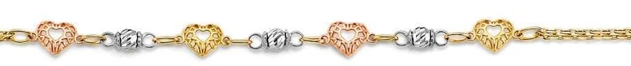NEW 14K TRI COLOR GOLD HEART BABY BRACELET: NEW 14K TRI COLOR GOLD HEART BABY BRACELET HEART BABY BRACELET NEW 14K TRI COLOR GOLD LENGTH - 5+1in Apx WEIGHT - 2.1g