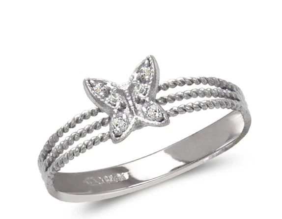 NEW 14K WHITE GOLD LADIES FASHION WHITE BUTTERFLY RING: NEW 14K WHITE GOLD LADIES FASHION WHITE BUTTERFLY RING LADIES FASHION WHITE BUTTERFLY RING NEW 14K WHITE GOLD Apx. WIDTH: 7mm Apx. WEIGHT: 2.1g