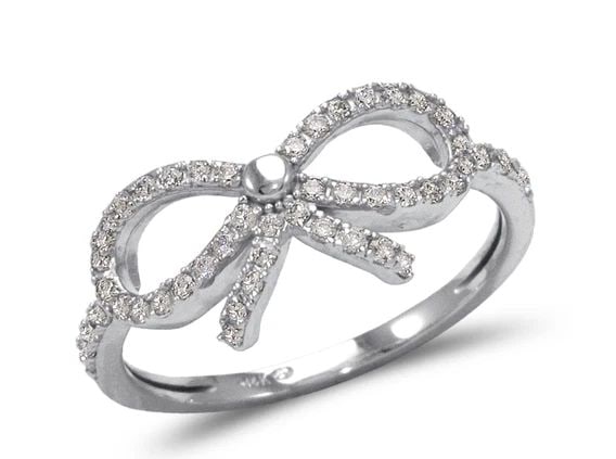 NEW 14K WHITE GOLD LADIES FANCY WHITE BOW RING (1 of 2)