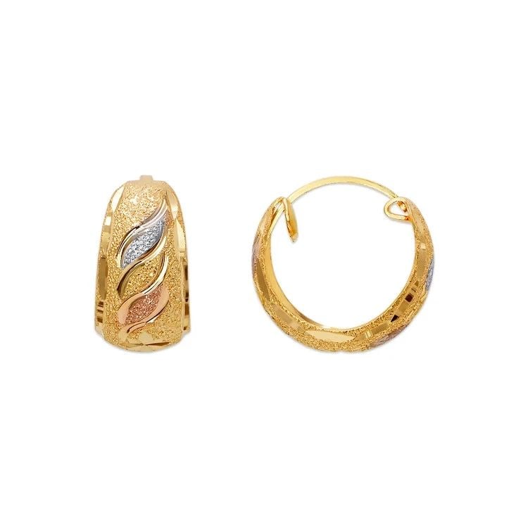 NEW 14K TRICOLOR GOLD D/C HUGGIE EARRINGS (1 of 2)