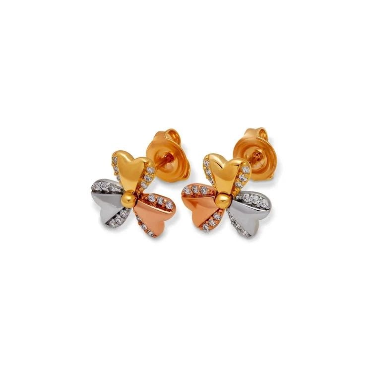 NEW 14K TRICOLOR GOLD FANCY FLOWER STUD EARRINGS: NEW 14K TRICOLOR GOLD FANCY FLOWER STUD EARRINGS FANCY FLOWER STUD EARRINGS NEW 14K TRICOLOR GOLD Width: Approx. 10mm Apx WEIGHT: 2.1g