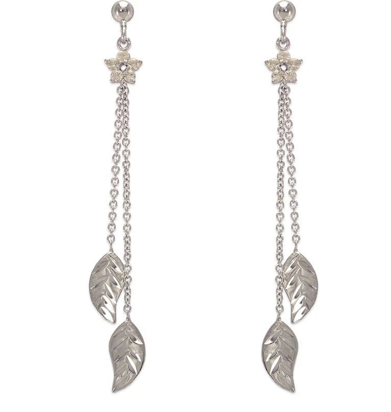 NEW 14K WHITE GOLD FANCY DOUBLE LEAF DANGLING EARRINGS: NEW 14K WHITE GOLD FANCY DOUBLE LEAF DANGLING EARRINGS FANCY DOUBLE LEAF DANGLING EARRINGS NEW 14K WHITE GOLD Width: Approx. 5x57mm Apx WEIGHT: 2.1g