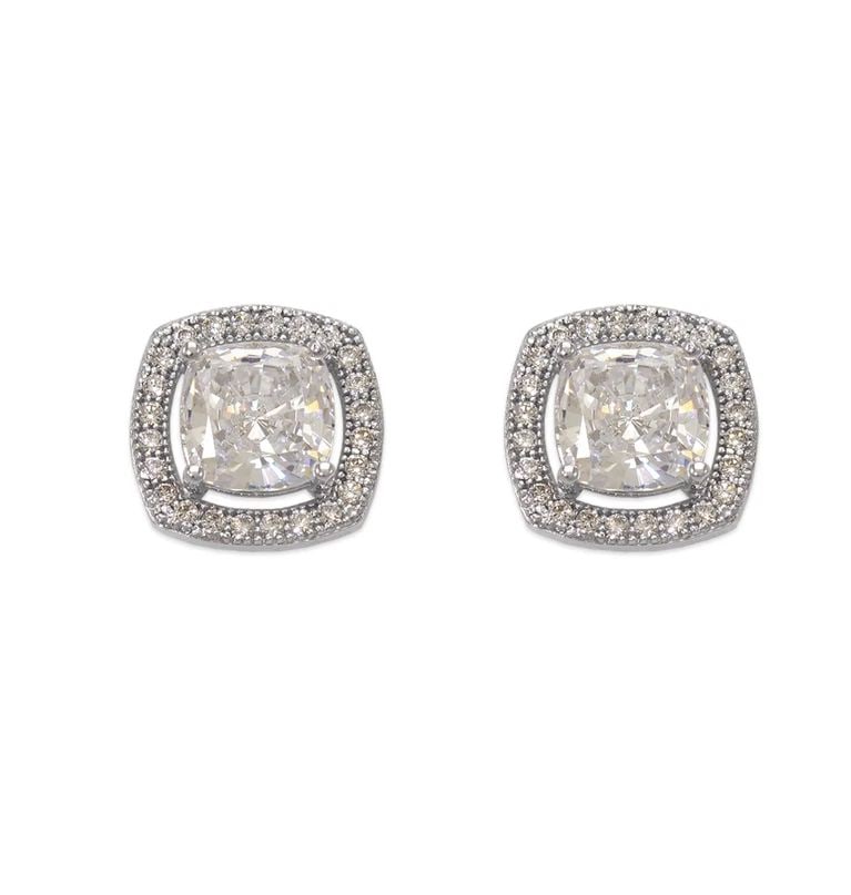 NEW 14K WHITE GOLD FANCY CUSHION CUT STUD EARRINGS: NEW 14K WHITE GOLD FANCY CUSHION CUT STUD EARRINGS FANCY CUSHION CUT STUD EARRINGS NEW 14K WHITE GOLD Width: Approx. 10x10mm Apx WEIGHT: 2.1g