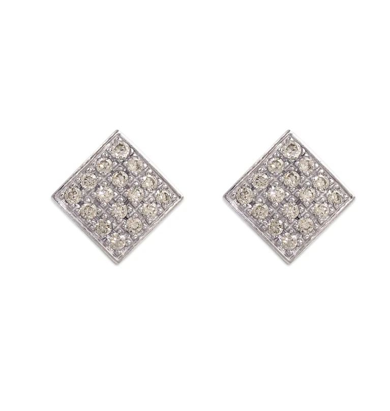 NEW 14K WHITE GOLD FANCY WHITE STUD EARRINGS (1 of 2)