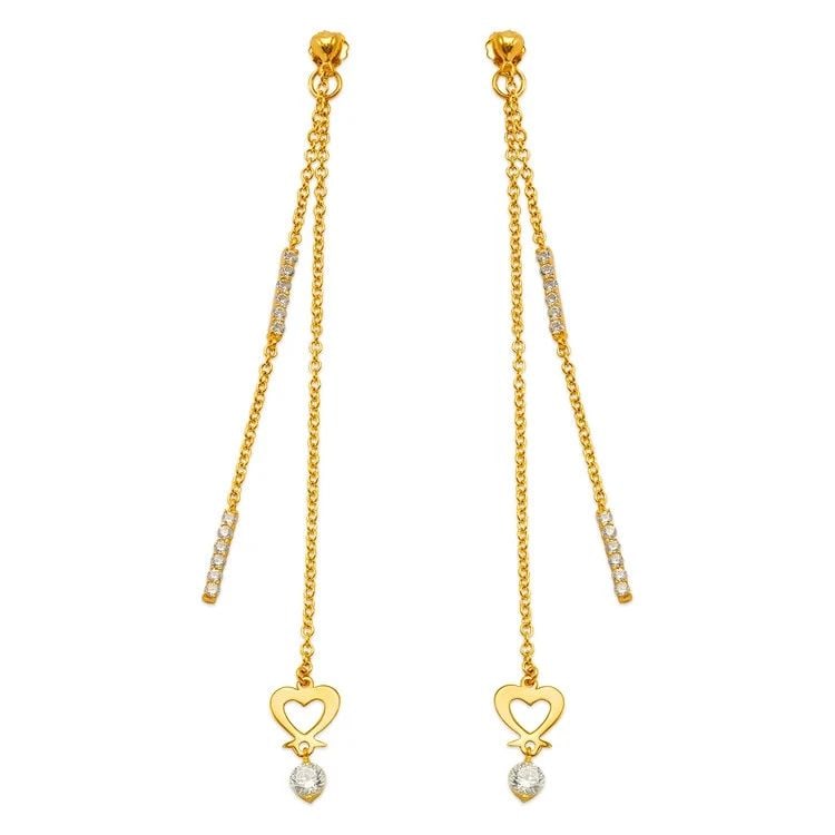 NEW 14K YELLOW GOLD 2PC LAYERED HEART DANGLING EARRINGS (1 of 2)