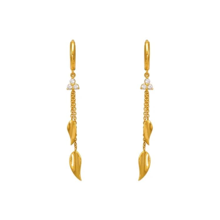 NEW 14K YELLOW GOLD FANCY DOUBLE LEAF DANGLING EARRINGS: NEW 14K YELLOW GOLD FANCY DOUBLE LEAF DANGLING EARRINGS FANCY DOUBLE LEAF DANGLING EARRINGS NEW 14K YELLOW GOLD Width: Approx. 12x52mm Apx WEIGHT: 2.1g