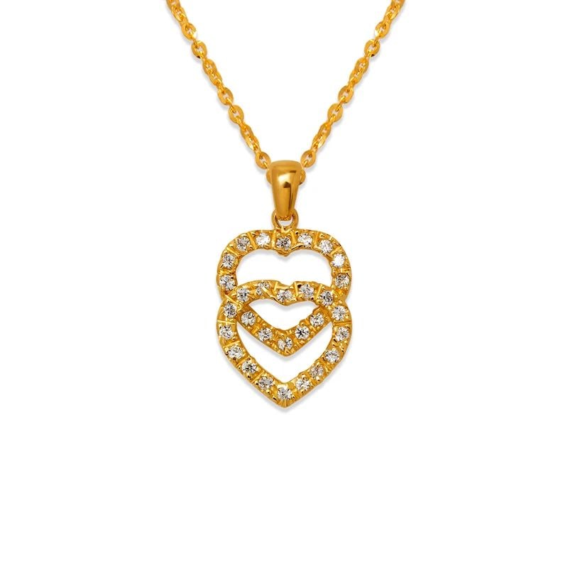NEW 14K YELLOW GOLD TWO HEARTS PENDANT (1 of 2)