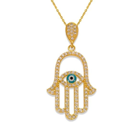 NEW 14K YELLOW GOLD FANCY HAND OF FATIMA EVIL EYE PENDANT: NEW 14K YELLOW GOLD FANCY HAND OF FATIMA EVIL EYE PENDANT FANCY HAND OF FATIMA EVIL EYE PENDANT NEW 14K YELLOW GOLD Apx. WIDTH: 16.5x23.5mm Apx WEIGHT: 2.1g