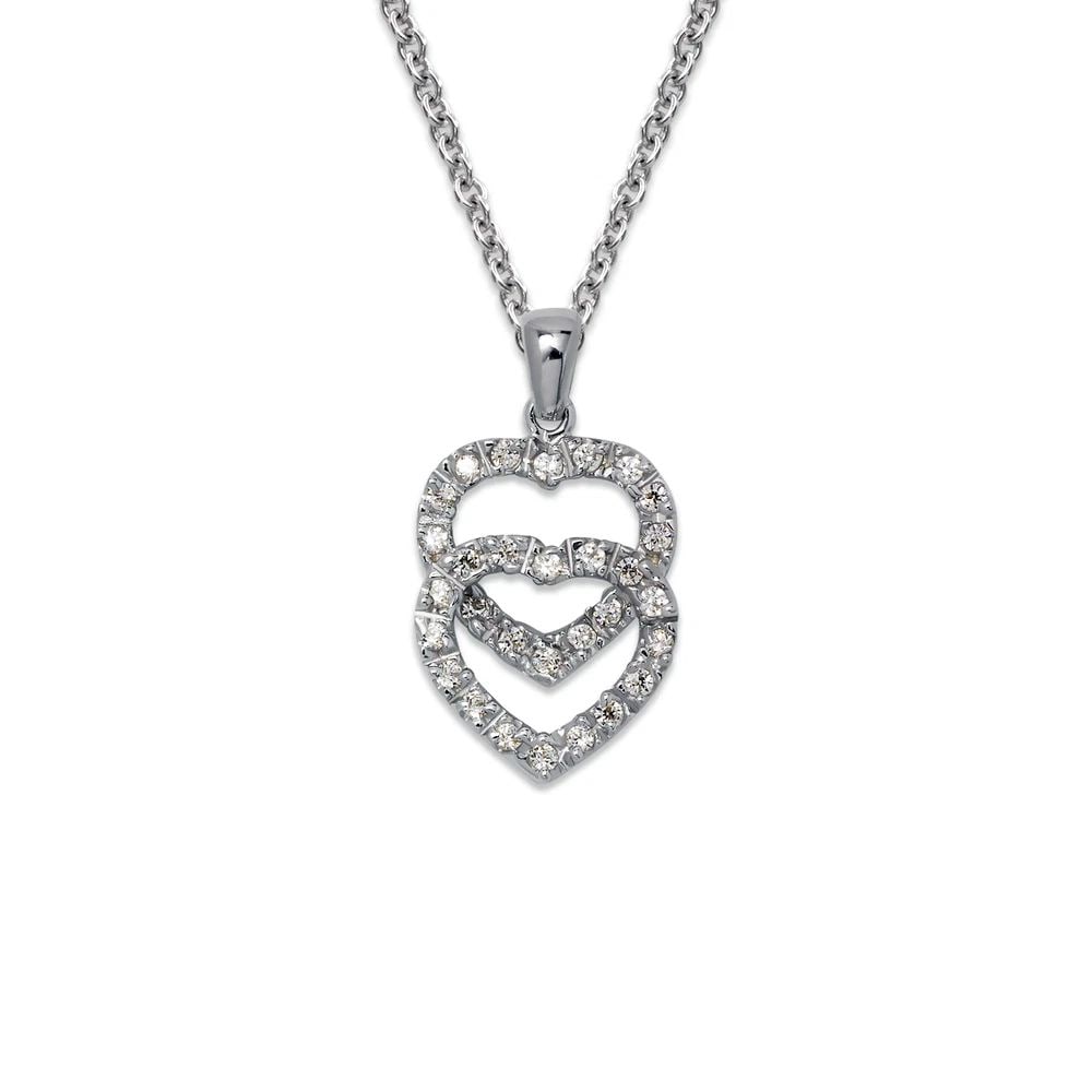 NEW 14K WHITE GOLD TWO HEARTS PENDANT (1 of 2)