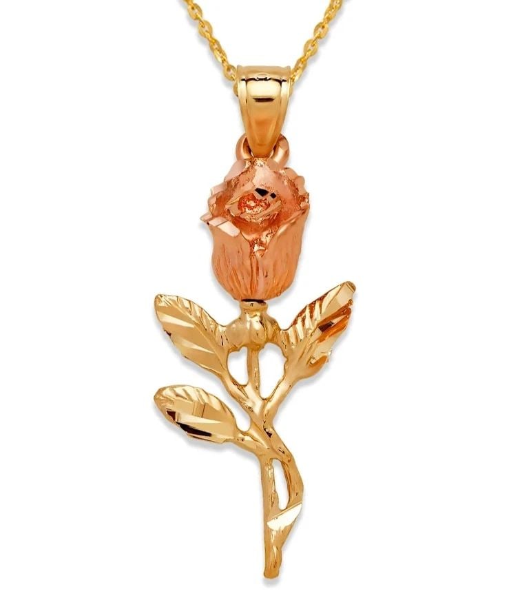 NEW 14K TWO TONE GOLD 27MM ROSE PENDANT (1 of 2)