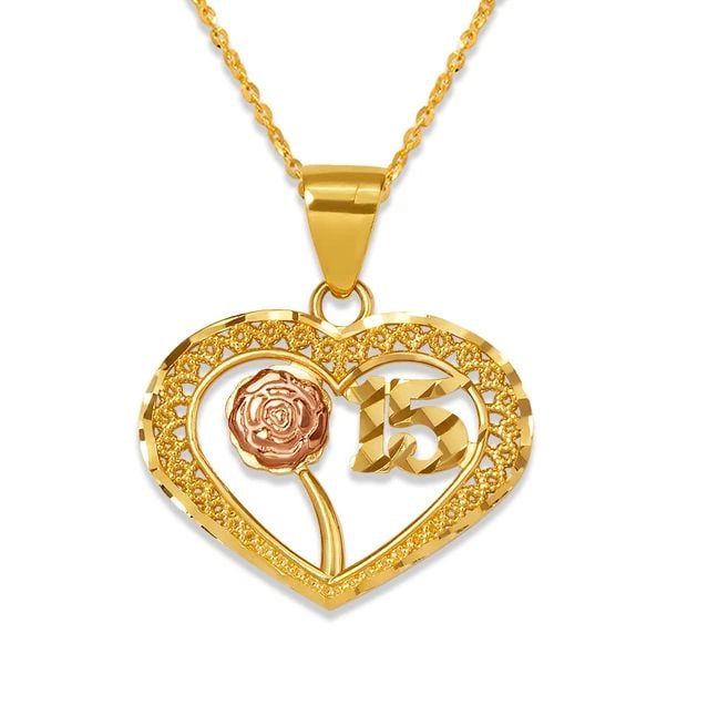 NEW 14K TRICOLOR GOLD 15 ANOS ROSE HEART PENDANT: NEW 14K TRICOLOR GOLD 15 ANOS ROSE HEART PENDANT 15 ANOS ROSE HEART PENDANT NEW 14K TRICOLOR GOLD Apx. WIDTH: 21x19mm Apx WEIGHT: 2.1g