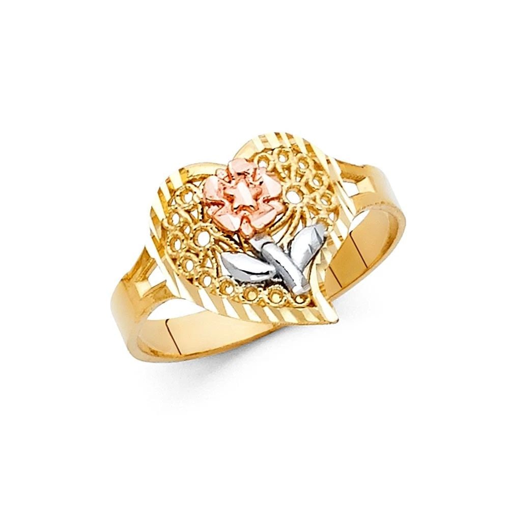 NEW 14K TRI COLOR GOLD FANCY FLOWER RING: NEW 14K TRI COLOR GOLD FANCY FLOWER RING FANCY FLOWER RING NEW 14K TRI COLOR GOLD WIDTH : 13 mm WEIGHT : 2.1g