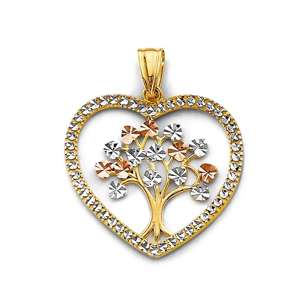 NEW 14K TRI COLOR GOLD HEART TREE OF LIFE PENDANT (1 of 2)