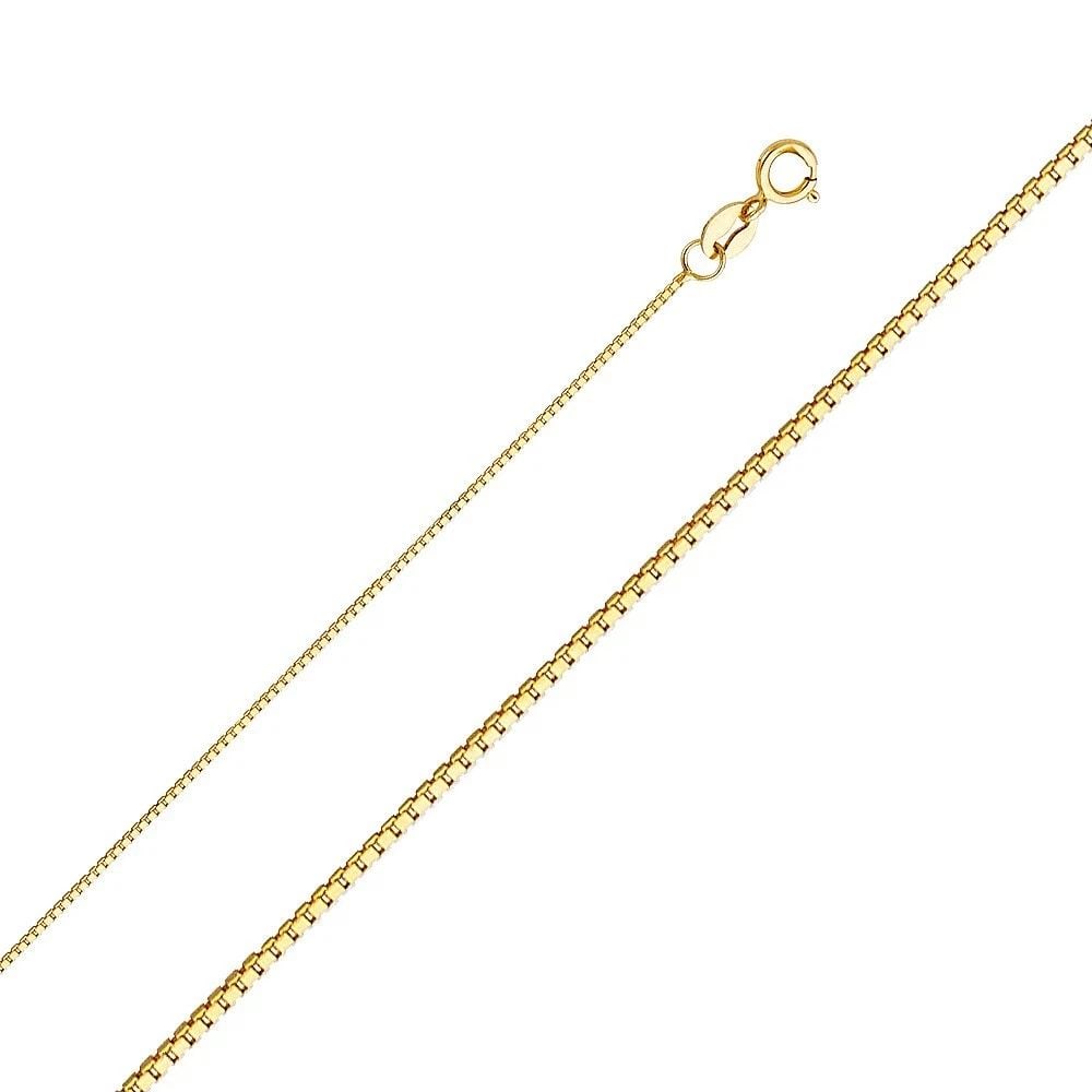 NEW 14K YELLOW GOLD 0.6MM BOX CHAIN: 14K YELLOW GOLD 0.6MM BOX CHAIN 0.6MM BOX CHAIN NEW 14K YELLOW GOLD WIDTH: 0.6mm AVERAGE Apx WEIGHT: 1.4g