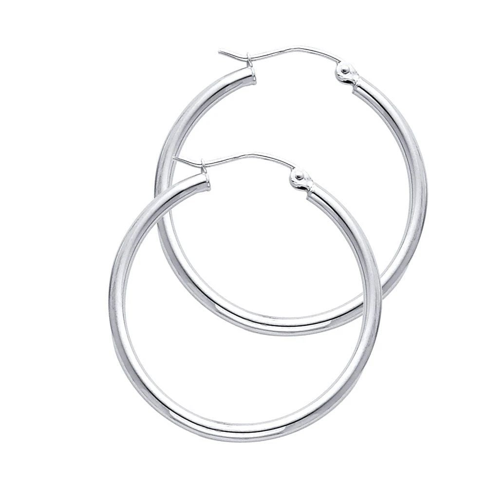 NEW 14K WHITE GOLD 2MM ROUND TUBE POLISHED HOOP EARRINGS (30MM) (1 of 2)