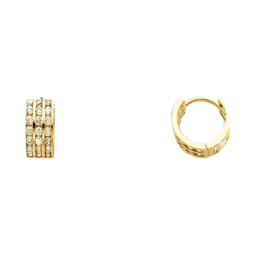 NEW 14K YELLOW GOLD TRIPLE HUGGIES EARRINGS: NEW 14K YELLOW GOLD TRIPLE HUGGIES EARRINGS TRIPLE HUGGIES EARRINGS NEW 14K YELLOW GOLD HEIGHT - 11 mm WIDTH - 11 mm Apx WEIGHT - 1.5 g
