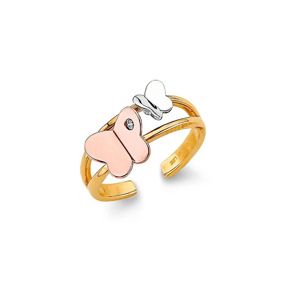 NEW 14K TRI COLOR GOLD BUTTERFLY TOE RING: NEW 14K TRI COLOR GOLD BUTTERFLY TOE RING BUTTERFLY TOE RING NEW 14K TRI COLOR GOLD WIDTH : Average Apx. WEIGHT : 2g