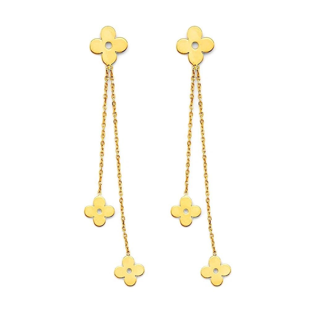NEW 14K YELLOW GOLD HANGING FLOWER EARRINGS: NEW 14K YELLOW GOLD HANGING FLOWER EARRINGS HANGING FLOWER EARRINGS NEW 14K YELLOW GOLD HEIGHT - 60 mm WIDTH - 7 mm Apx WEIGHT - 1.5 g