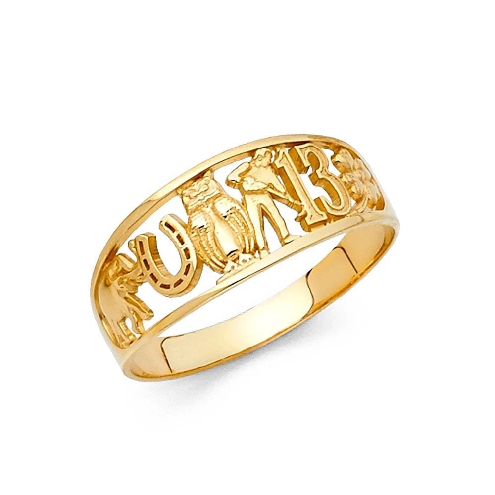 NEW 14K YELLOW GOLD LUCKY RING -SIZE 7: NEW 14K YELLOW GOLD LUCKY RING LUCKY RING NEW 14K YELLOW GOLD WIDTH: 8 mm Average Apx. WEIGHT: 2 g
