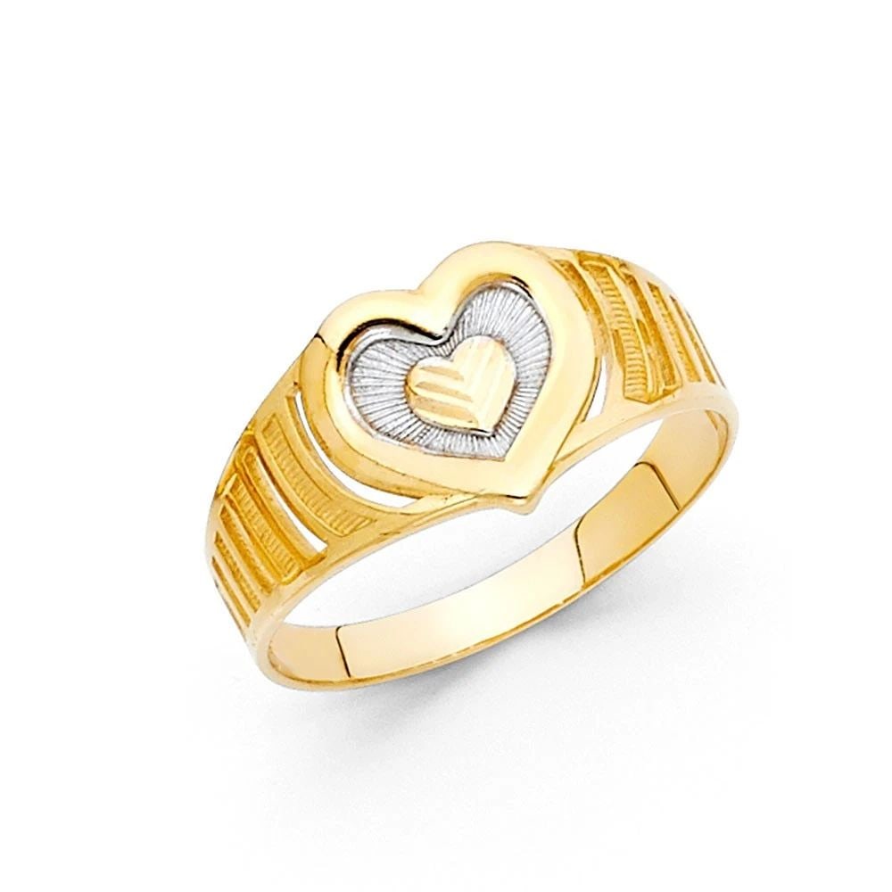 NEW 14K TWO TONE GOLD FANCY HEART RING -SIZE 7 (1 of 2)