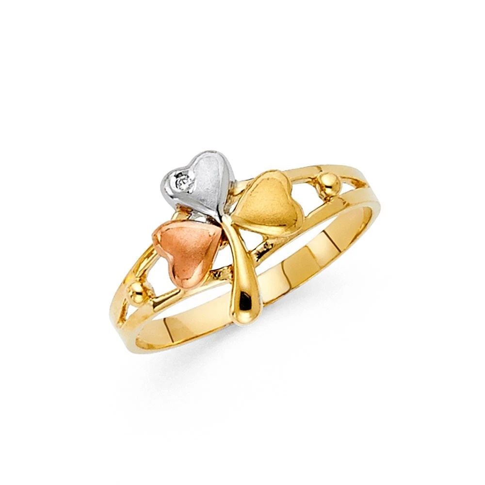 NEW 14K TRI COLOR GOLD FANCY CLOVER RING -SIZE 7: This New 14K Tri Color Gold Fancy Clover Ring is a stylish and unique piece of jewelry. The ring is crafted with 14k gold and features a multicolor design with a fancy clover pattern. Its band style a