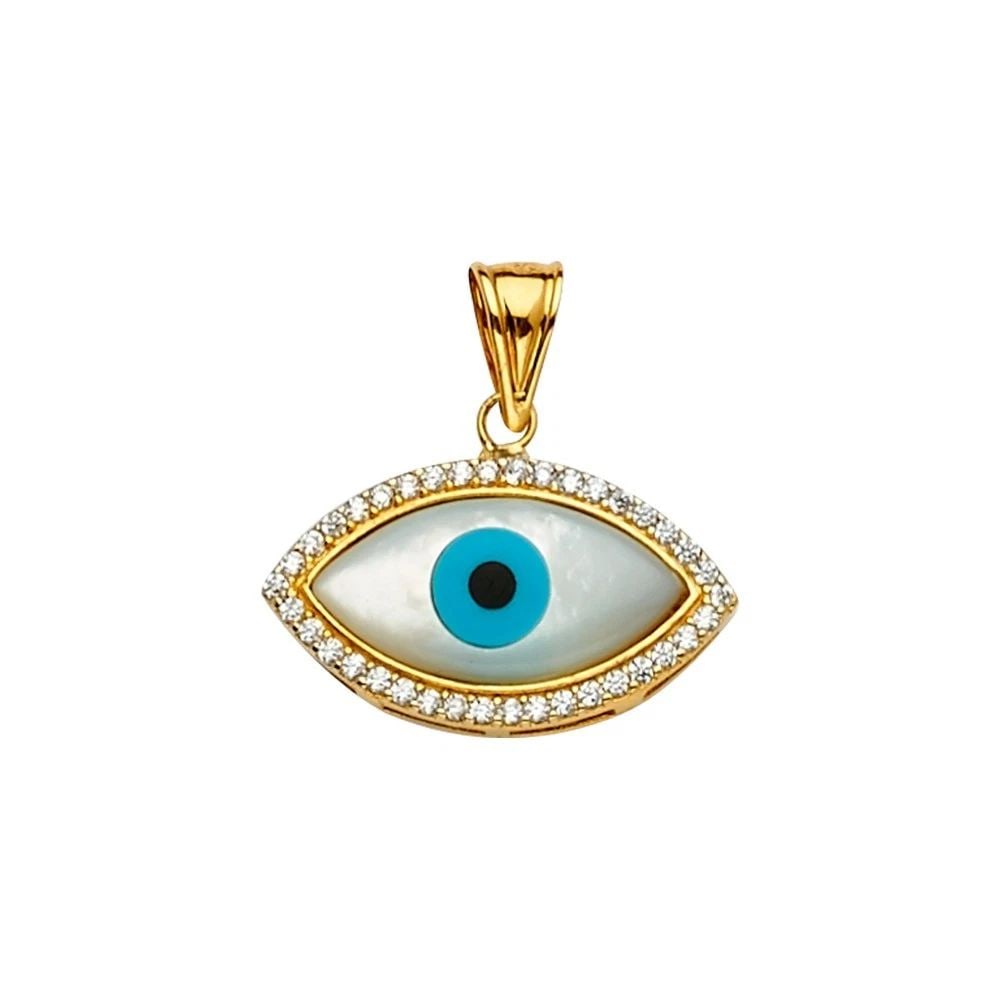 NEW 14K MOTHER OF PEARL+. EVIL EYE PENDANT (1 of 2)