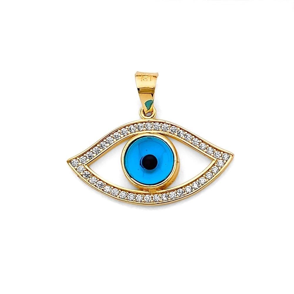 NEW 14K TWO TONE GOLD EVIL EYE PENDANT: NEW 14K TWO TONE GOLD EVIL EYE PENDANT EVIL EYE PENDANT NEW 14K TWO TONE GOLD Height : 18 mm Width : 13 mm Apx. WEIGHT : 2g