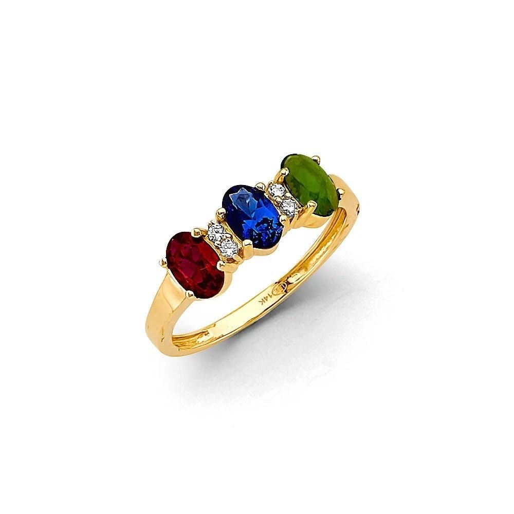 NEW 14K YELLOW GOLD 3 STONE COLOR RING -SIZE 7 (1 of 2)