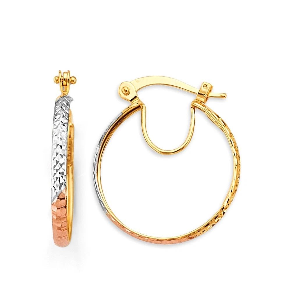 NEW 14K 2.2MM TRI COLOR GOLD DC HOOP EARRINGS (1 of 2)