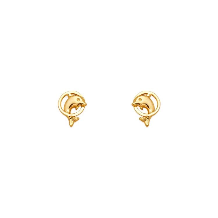 NEW 14K YELLOW GOLD DOLPHIN RING STUD EARRINGS: NEW 14K YELLOW GOLD DOLPHIN RING STUD EARRINGS DOLPHIN RING STUD EARRINGS NEW 14K YELLOW GOLD Width: Approx. 9x6mm Apx WEIGHT: 2g