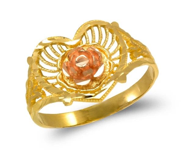 NEW 14K TWO TONE GOLD LADIES HEART LOVE FILIGREE RING: NEW 14K TWO TONE GOLD LADIES HEART ROSE FILIGREE RING LADIES HEART ROSE FILIGREE RING NEW 14K TWO TONE GOLD SIZE Apx: 12mm WEIGHT: 2.0g