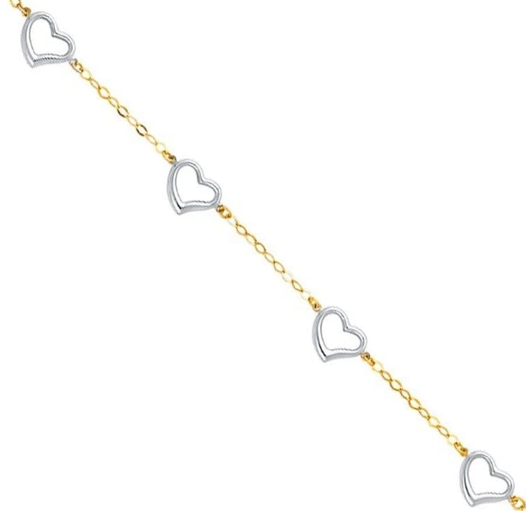 NEW 14K TWO TONE GOLD LIGHT BRACELET WITH HEART: 14K TWO TONE GOLD LIGHT BRACELET WITH HEART LIGHT BRACELET WITH HEART NEW 14K TWO TONE GOLD LENGTH - 7.5in Apx WEIGHT - 2g