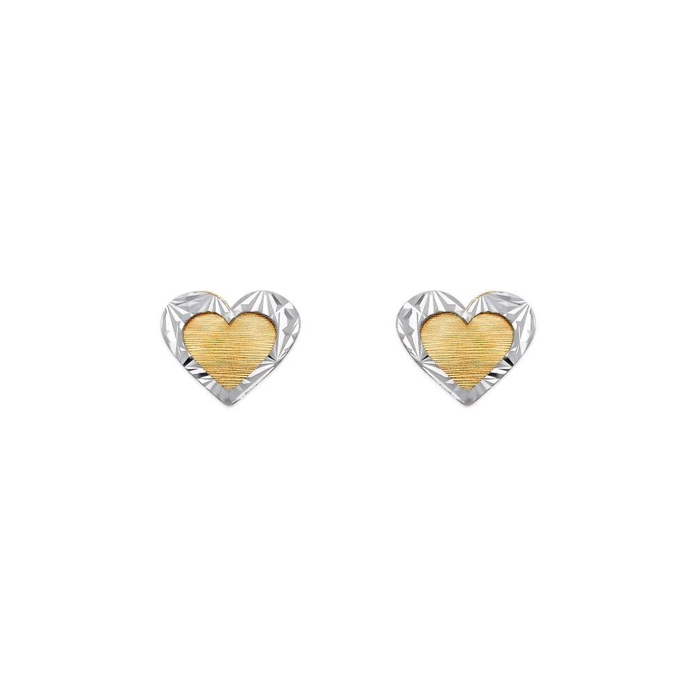 NEW 14K TWO TONE GOLD DIAMOND CUT HEART STUD EARRINGS: NEW 14K TWO TONE GOLD DIAMOND CUT HEART STUD EARRINGS DIAMOND CUT HEART STUD EARRINGS NEW 14K TWO TONE GOLD Width: Approx. 6x6mm Apx WEIGHT: 2g