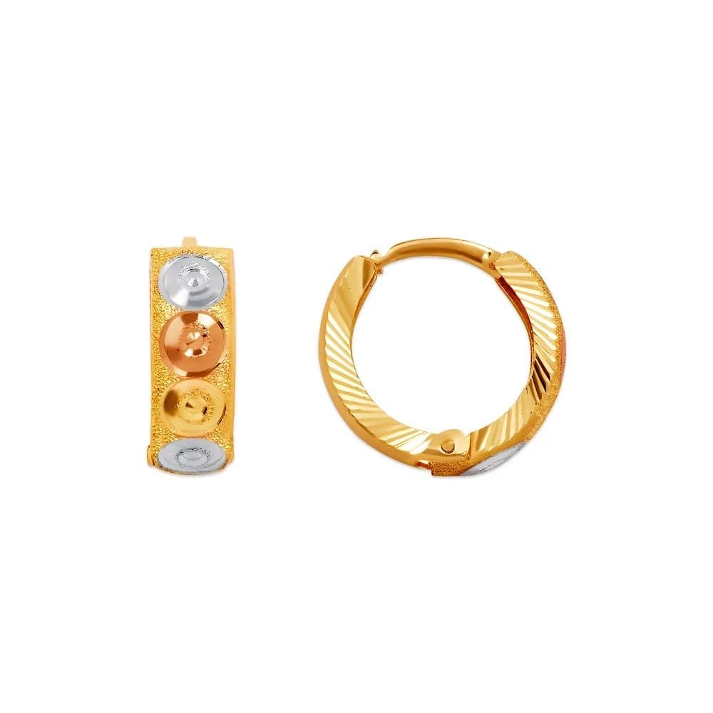 NEW 14K TRICOLOR GOLD D/C HUGGIE EARRINGS: NEW 14K TRICOLOR GOLD D/C HUGGIE EARRINGS D/C HUGGIE EARRINGS NEW 14K TRICOLOR GOLD Width: Approx. 5x15mm Apx WEIGHT: 2g
