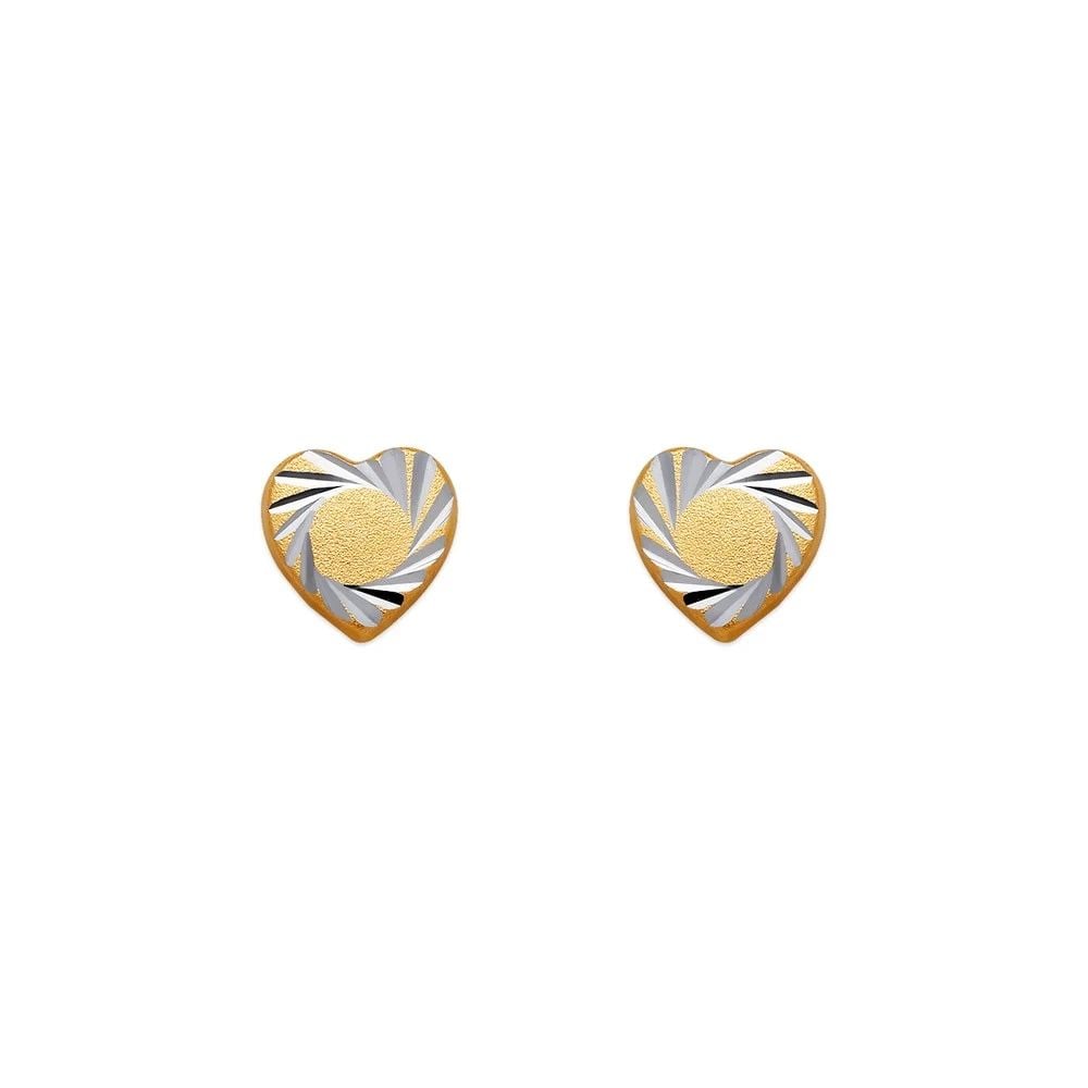 NEW 14K TWO TONE GOLD DIAMOND CUT HEART STUD EARRINGS: NEW 14K TWO TONE GOLD DIAMOND CUT HEART STUD EARRINGS DIAMOND CUT HEART STUD EARRINGS NEW 14K TWO TONE GOLD Width: Approx. 7x7mm Apx WEIGHT: 2g