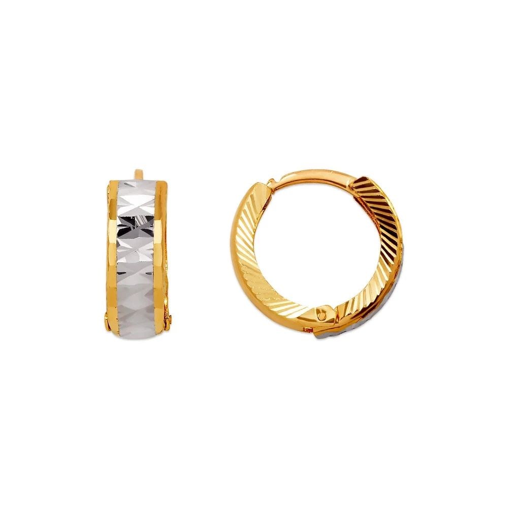 NEW 14K TWO TONE GOLD D/C HUGGIE EARRINGS (1 of 2)