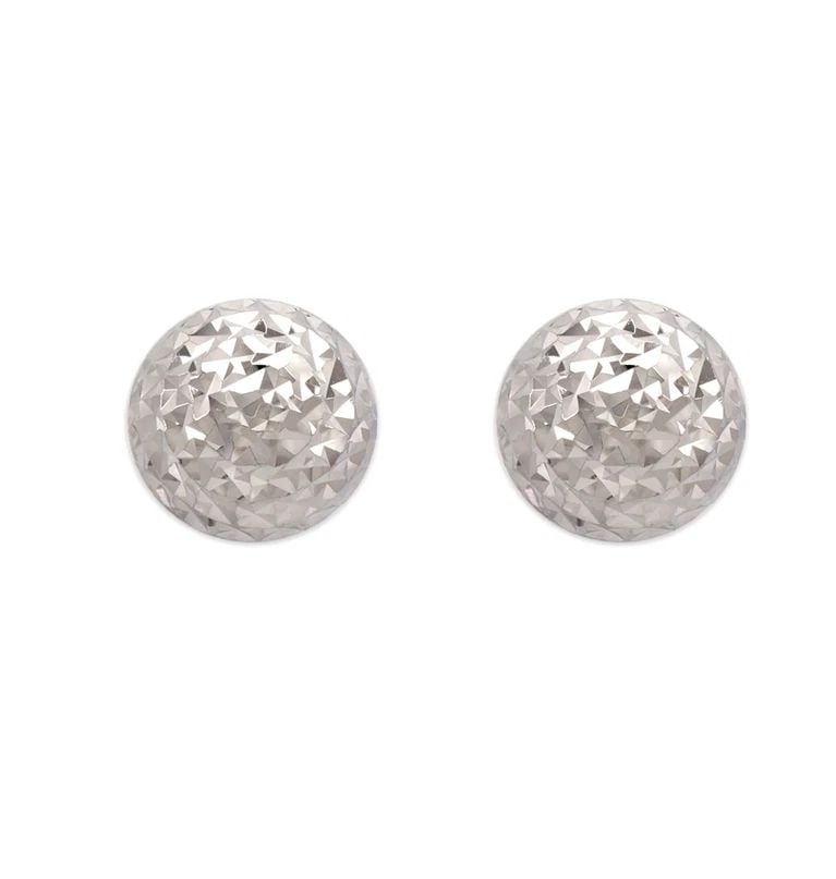 NEW 14K WHITE GOLD DIAMOND CUT HALF BALL STUD EARRINGS (1 of 2)